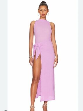 Revolve Camila Coelho Lavender Bodysuit Poppy Midi Dress with Side Slit Tie M